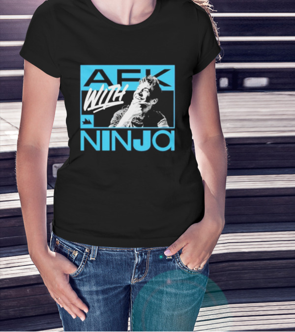 Afk With Ninja Gaming Streamer Icon Text Portrait Blue T-Shirt