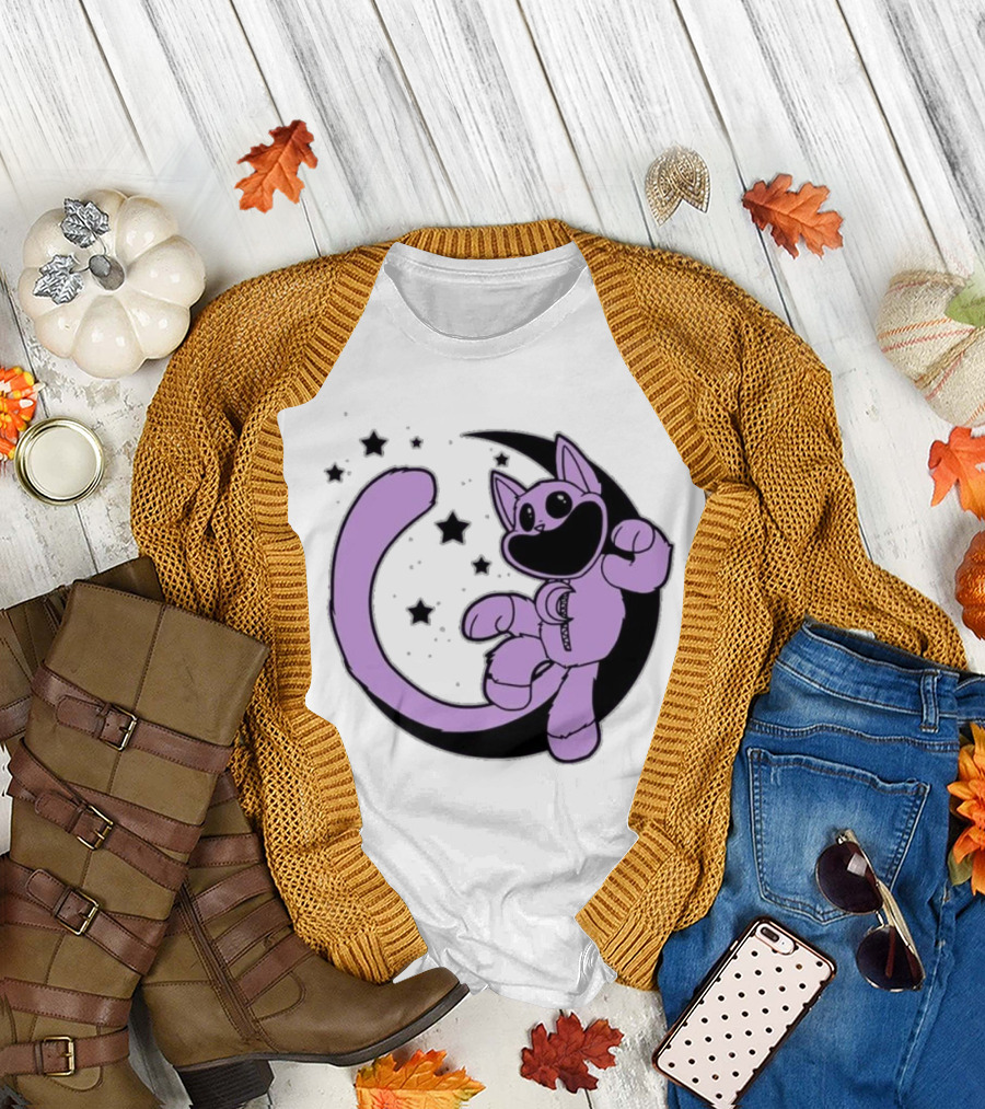 CatNap Astronaut Cat in Space with Crescent Moon and Stars T-Shirt
