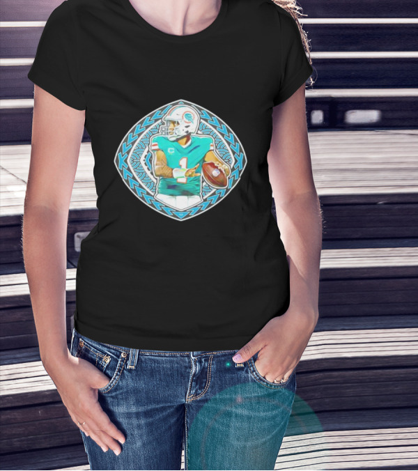 Tua Tagovailoa TAT-TUA Miami Football Quarterback Samoan Tribal Style Retro Fan T-Shirt
