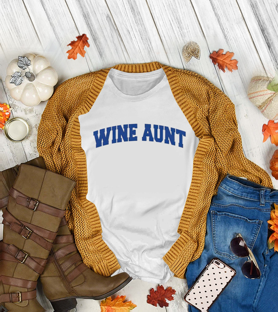 Wine Aunt Blue Text T-Shirt