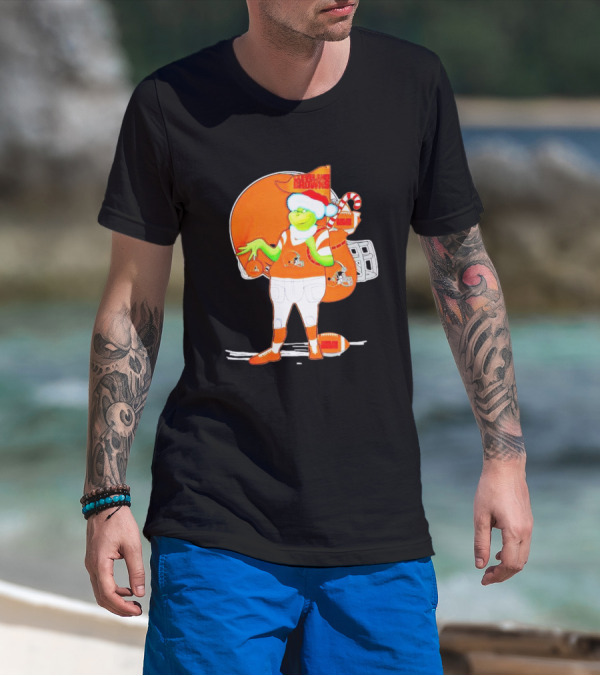 Cleveland Browns Christmas Santa Grinch Football T-Shirt