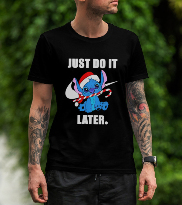 Santa Stitch Just Do It Later Christmas T-Shirt
