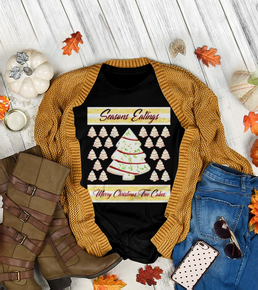 Seasons Eatings Merry Christmas Tree Cakes with Festive Tree T-Shirt