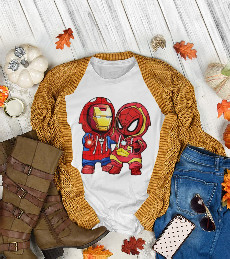 Spider-Man and Iron Man Cute Chibi Hoodie Heroes T-Shirt