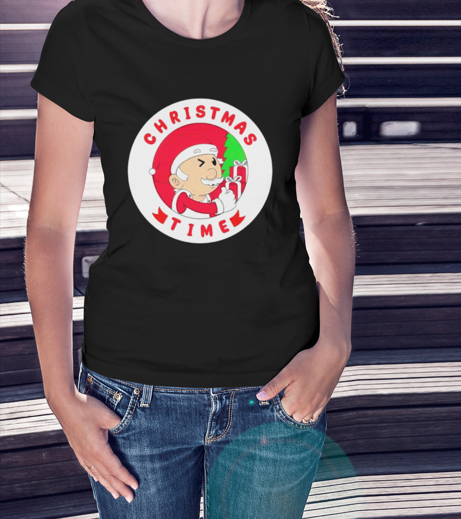 Christmas Time Santa Holding Gifts Circle T-Shirt