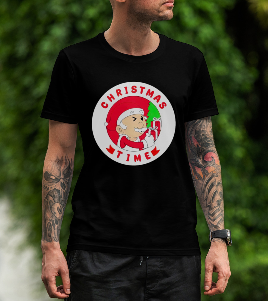 Christmas Time Santa Holding Gifts Circle T-Shirt