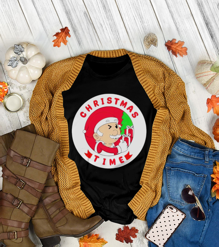 Christmas Time Santa Holding Gifts Circle T-Shirt