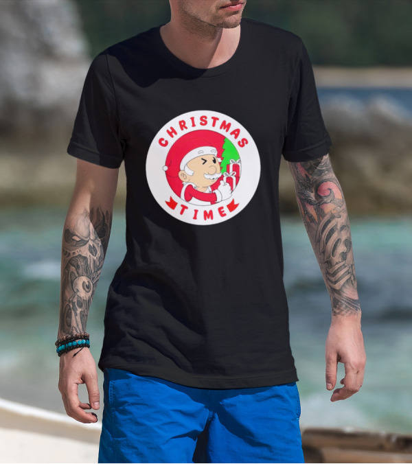 Christmas Time Santa Holding Gifts Circle T-Shirt