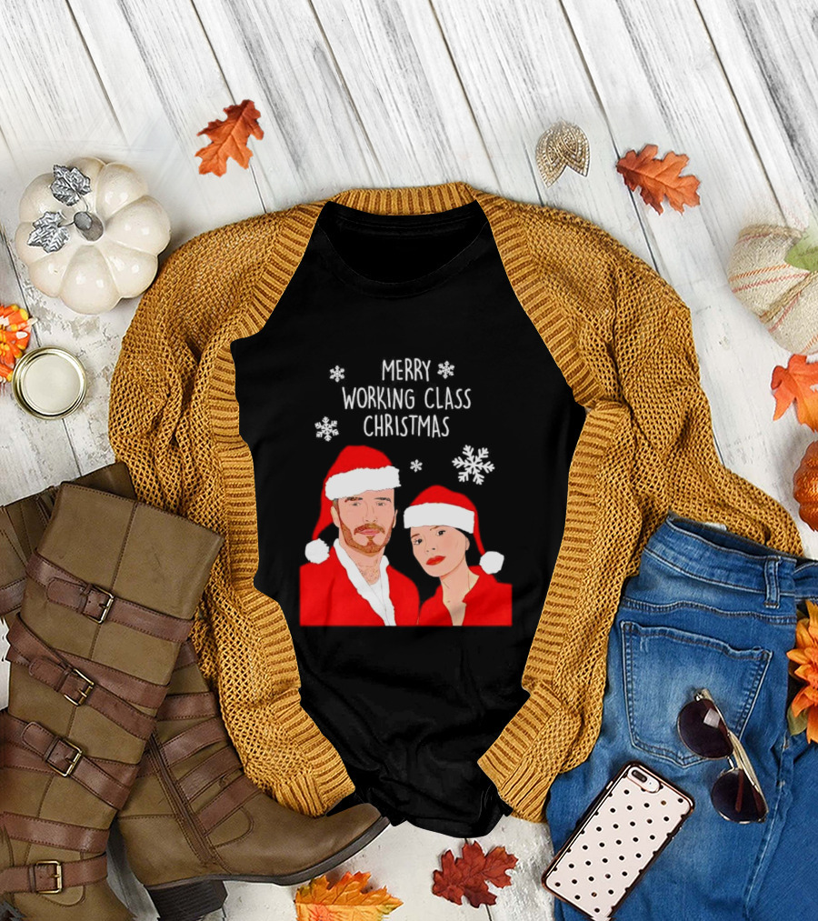 Merry Working Class Christmas Santa Couple Snowflakes T-Shirt