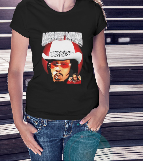 Money Mike Red Backdrop White Hat Sunglasses Iconic T-Shirt