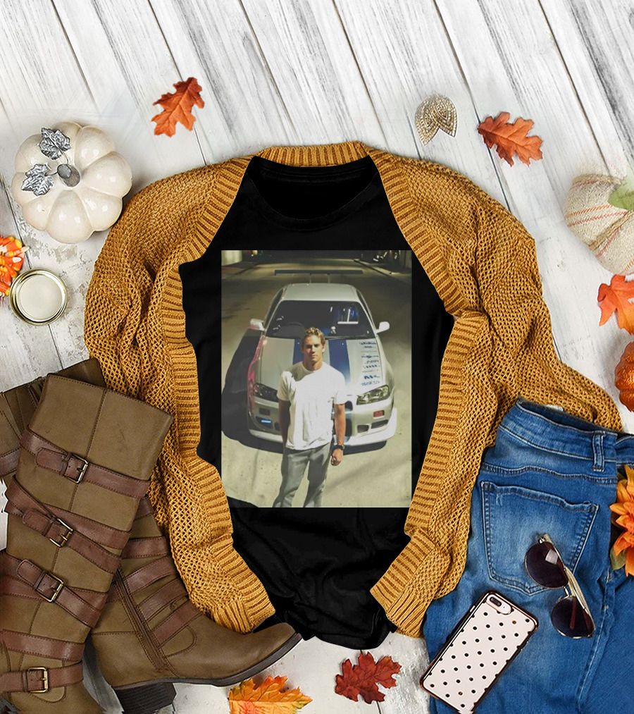 Paul Walker Giving Season with Iconic Car Street Scene T-Shirt