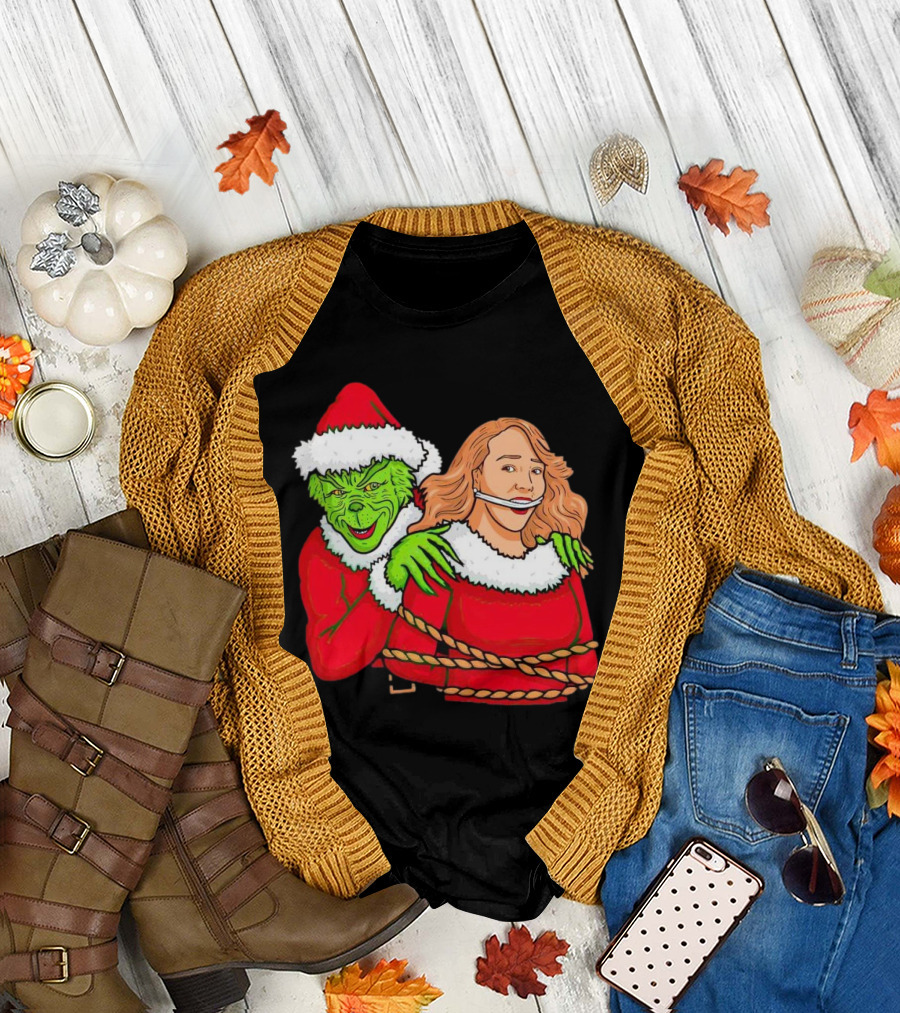 Grinch Ties Up Mariah Carey Christmas Santa Costume T-Shirt