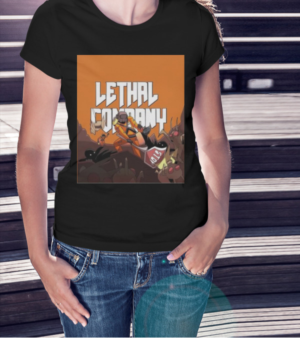 Lethal Company Stop Sign Creature Battle Scene T-Shirt