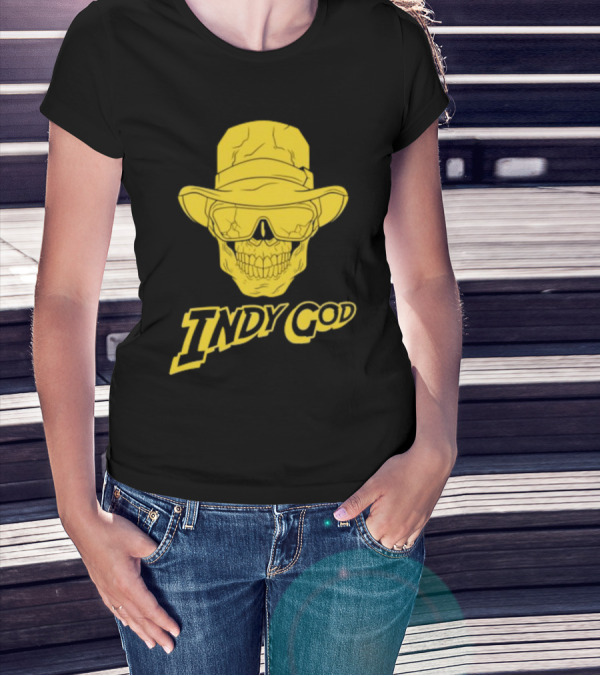 Matt Cardona Indy God Gold Skull With Hat And Sunglasses T-Shirt
