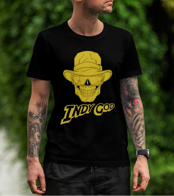 Matt Cardona Indy God Gold Skull With Hat And Sunglasses T-Shirt