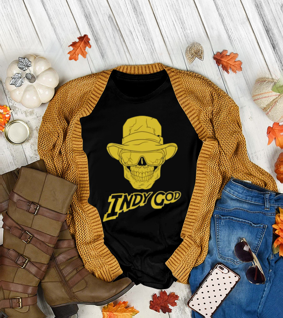 Matt Cardona Indy God Gold Skull with Hat and Sunglasses T-Shirt