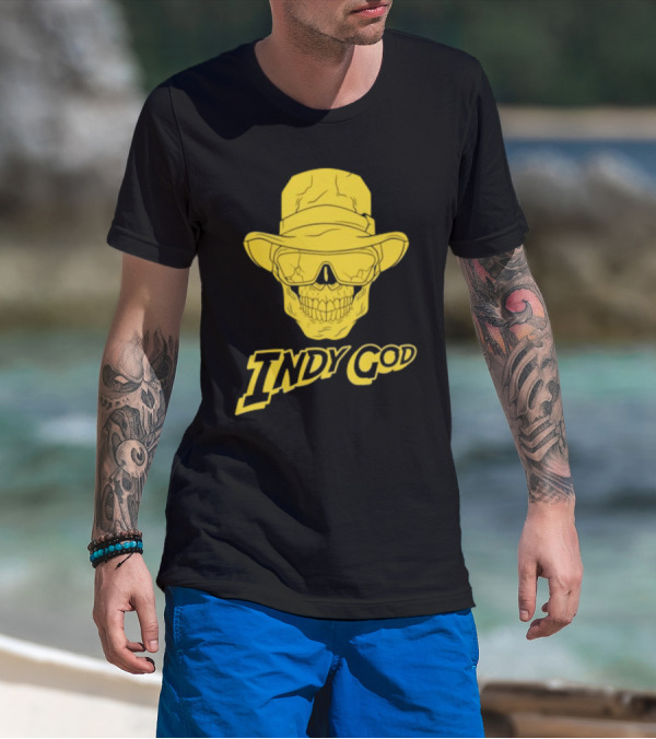 Matt Cardona Indy God Gold Skull With Hat And Sunglasses T-Shirt