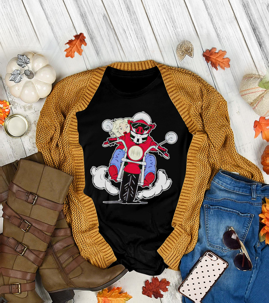 Arkansas Razorbacks Mascot Riding Motorcycle with Passenger T-Shirt