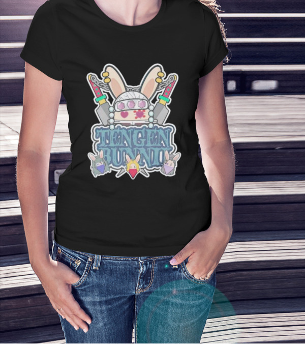 Tengen Bunnii Gang Anime Rabbit Warrior With Gem Headband And Swords T-Shirt