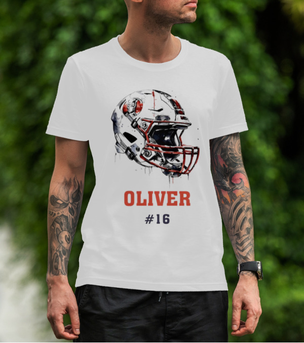Oliver Personalized Helmet Football Custom Name #16 T-Shirt