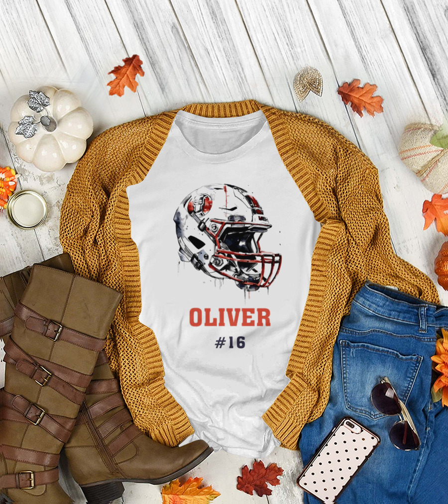 Oliver Personalized Helmet Football Custom Name #16 T-Shirt