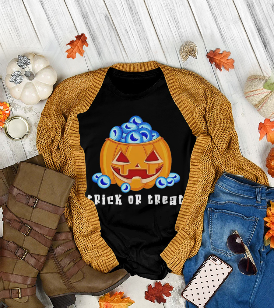 Trick or Treat Pumpkin with Blue Eyeballs T-Shirt