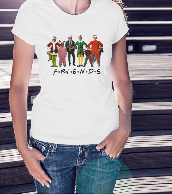 Friends Christmas Movie Character Costumes Grinch Elf Pink Bunny T-Shirt