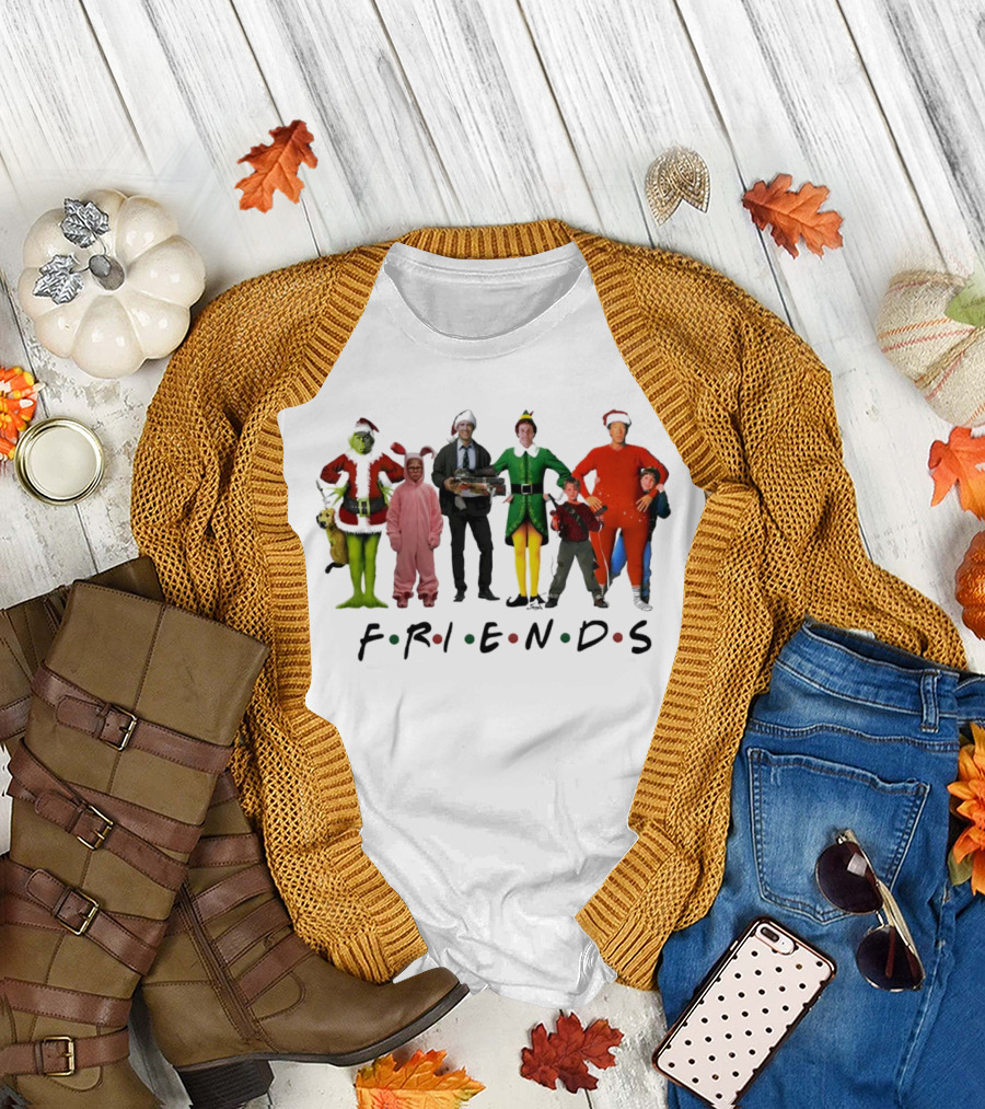Friends Christmas Movie Character Costumes Grinch Elf Pink Bunny T-Shirt