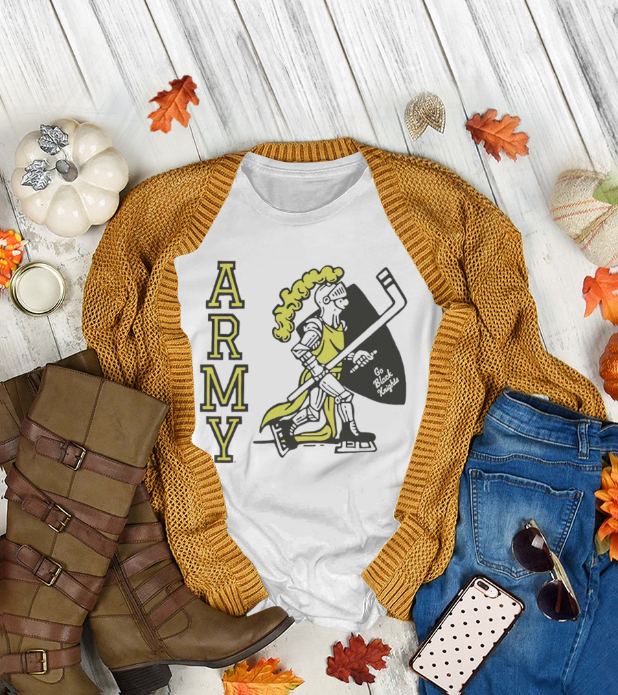 Army Hockey Go Black Knights Warrior Holding Hockey Stick T-Shirt