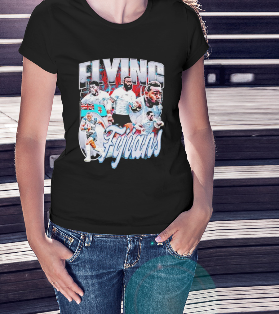 Flying Fijians Rugby Team Dynamic Tribute With Fiji Flag T-Shirt