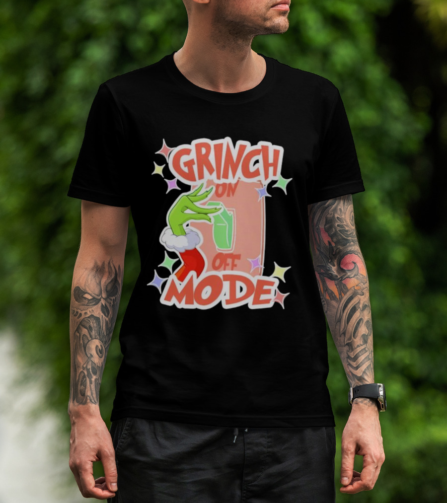 Grinch On Off Mode Green Furry Hand Lightswitch Stars T-Shirt