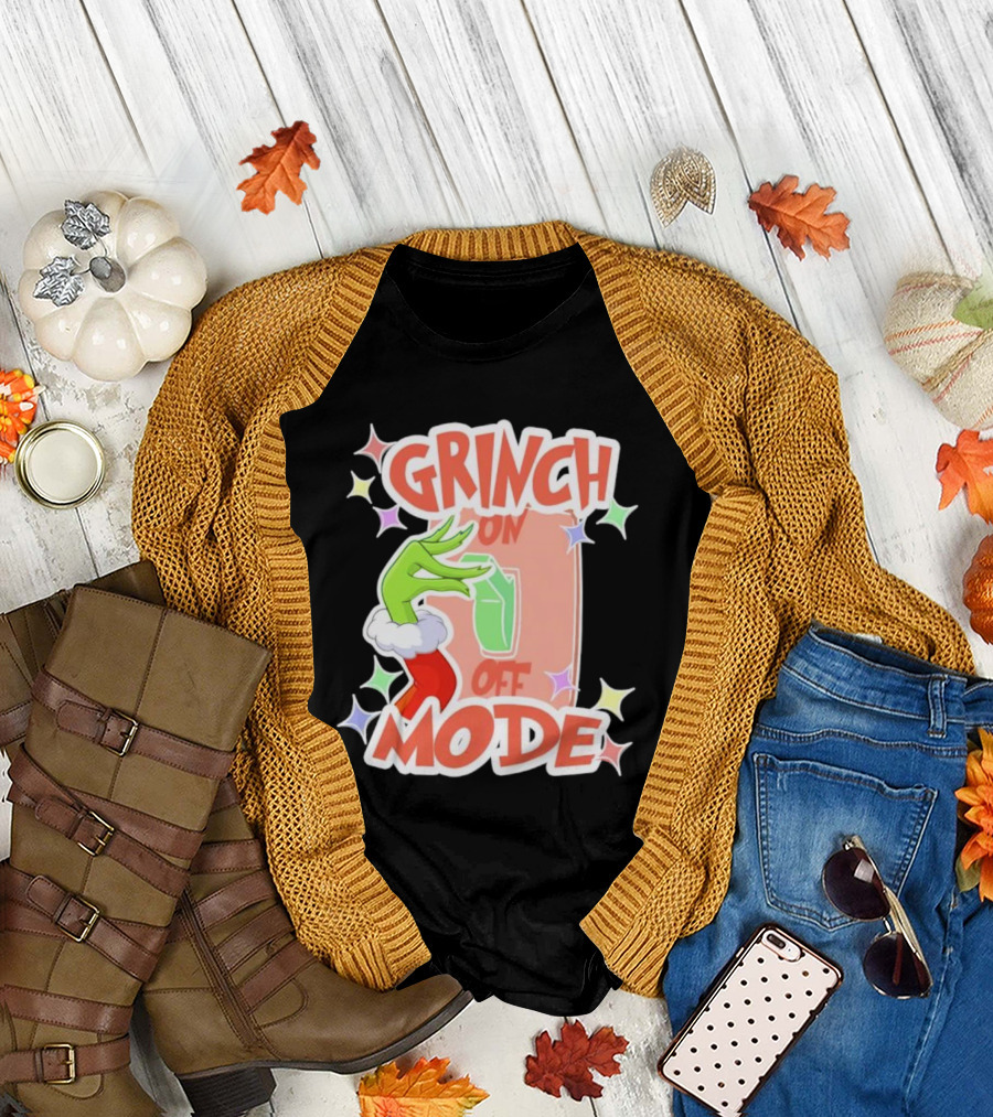Grinch On Off Mode Green Furry Hand Lightswitch Stars T-Shirt