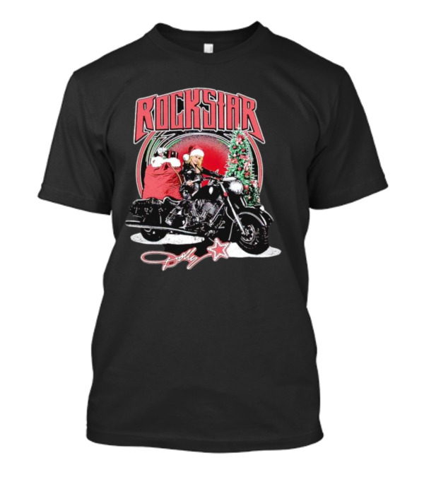 Rockstar Dolly Christmas Motorcycle Santa Hat T-Shirt
