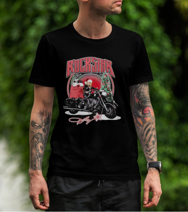 Rockstar Dolly Christmas Motorcycle Santa Hat T-Shirt