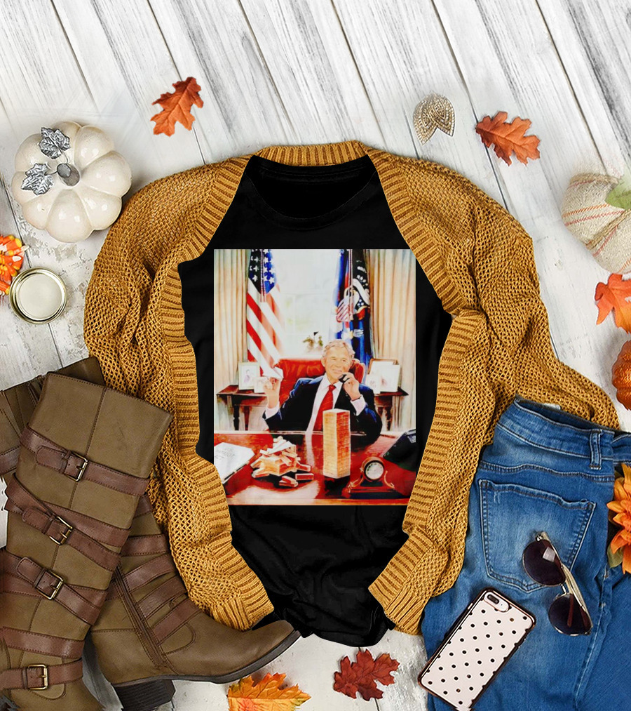 Bush 911 Presidential Desk Scene with Playing Cards and Towers T-Shirt