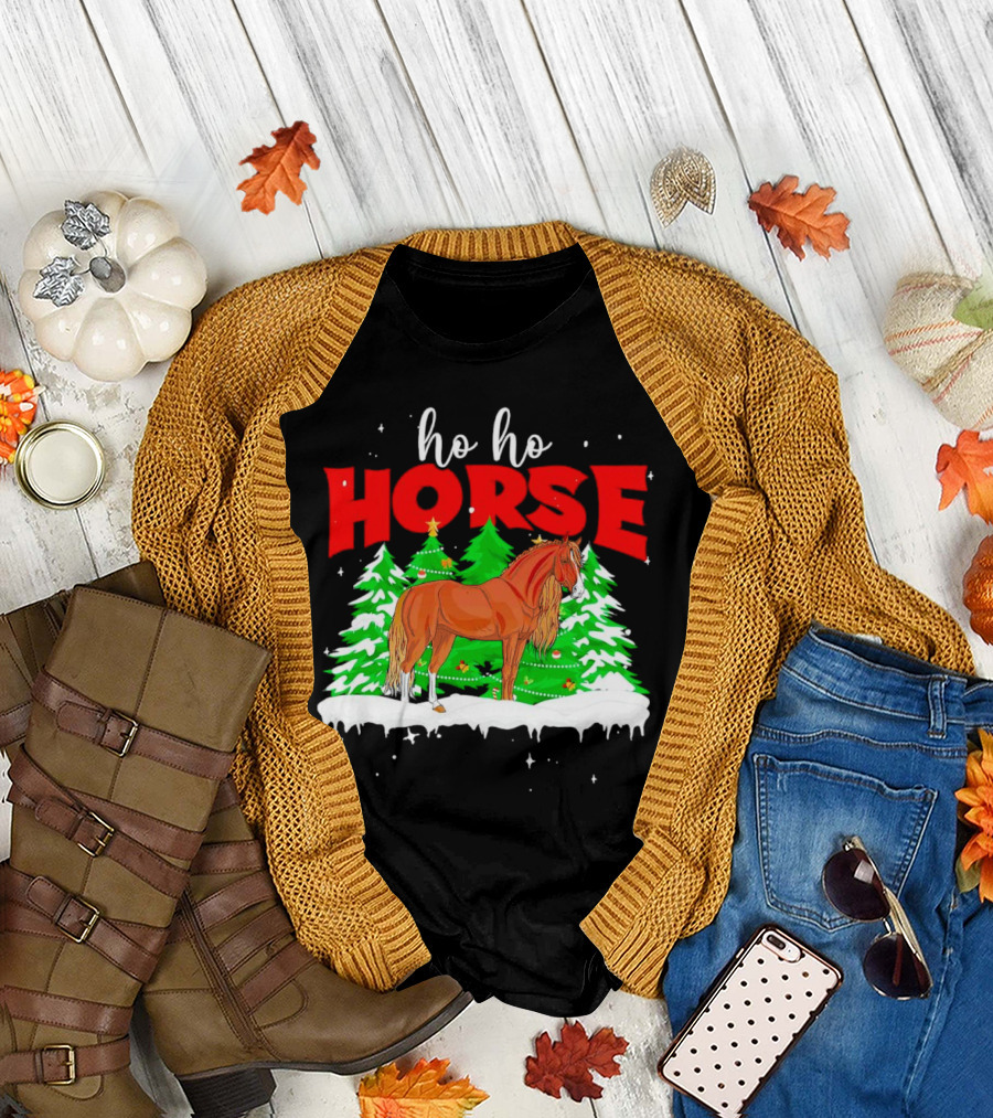 Ho Ho Horse Christmas Trees Snow Holiday T-Shirt