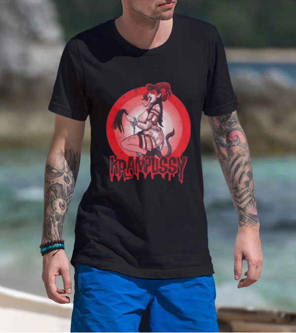 Krampussy Demon Woman With Whip And Chains T-Shirt