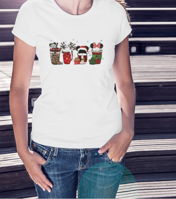 Mickey Mouse Christmas Drinks With Holiday Decorations T-Shirt