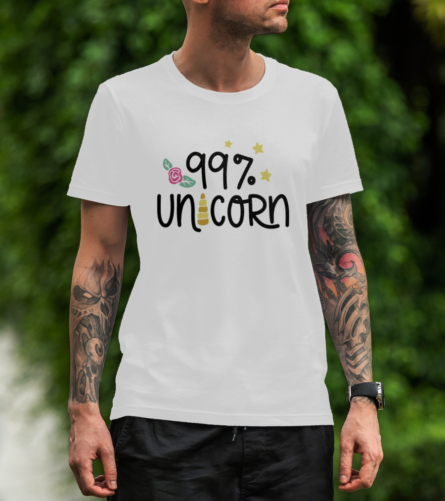 99 Percent Unicorn With Stars And Rose Elements T-Shirt