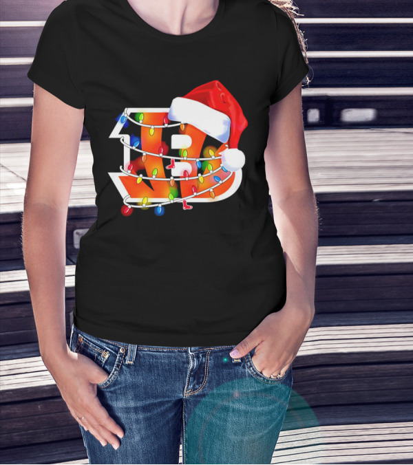 Cincinnati Bengals Christmas Lights Santa Hat Logo Holiday Football T-Shirt