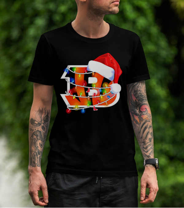 Cincinnati Bengals Christmas Lights Santa Hat Logo Holiday Football T-Shirt