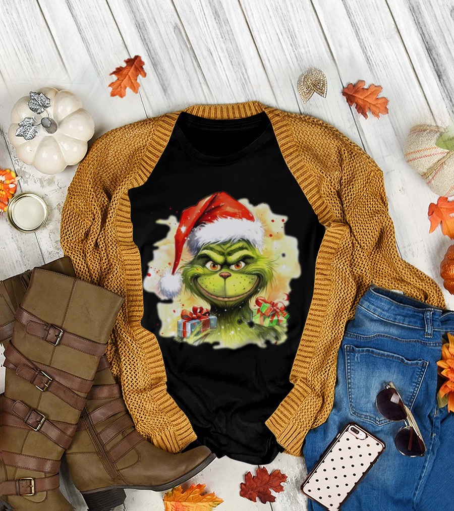 Santa Grinch Watercolor Christmas Gift Boxes T-Shirt
