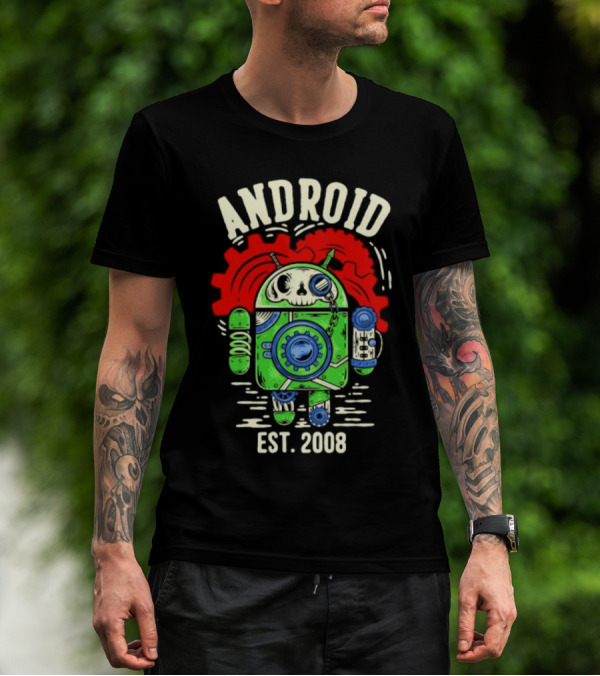 Android Steampunk Robot Skull Gear EST. 2008 T-Shirt