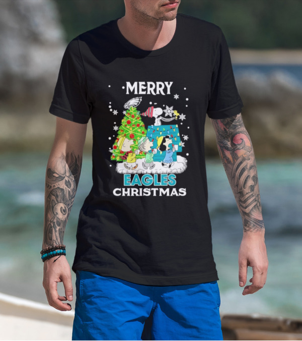 Merry Peanuts Eagles Christmas Holiday T-Shirt