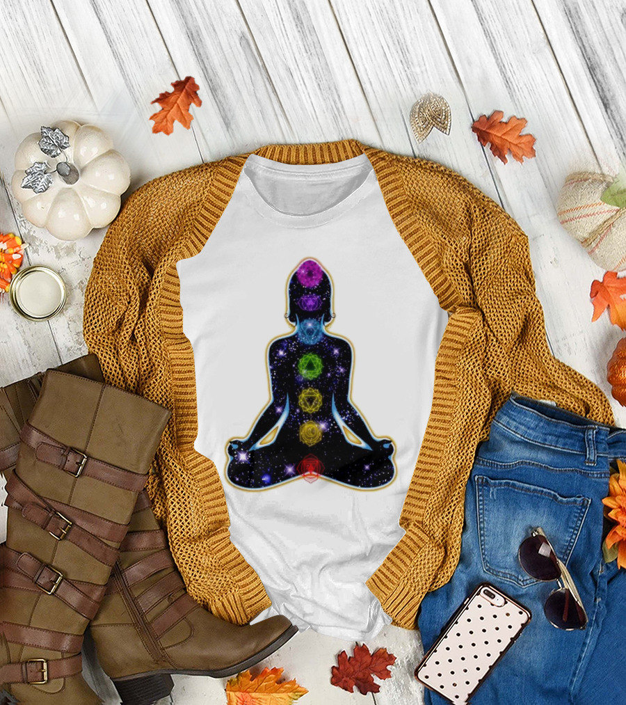 Rainbow Chakras Galaxy Meditation Christmas T-Shirt