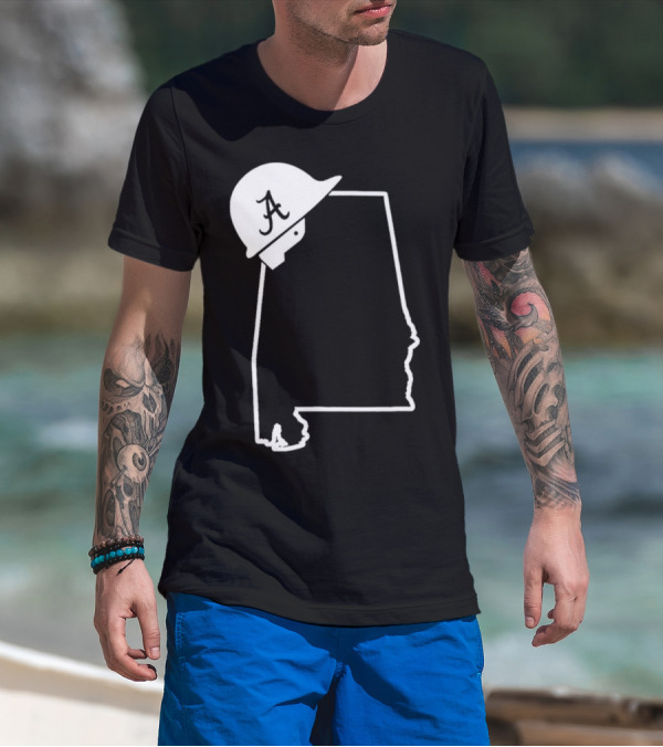 Alabama State Outline With A Logo Helmet Design New T-Shirt