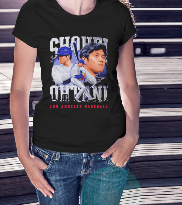 Shohei Ohtani Los Angeles Baseball Player Portrait And Action Scene T-Shirt