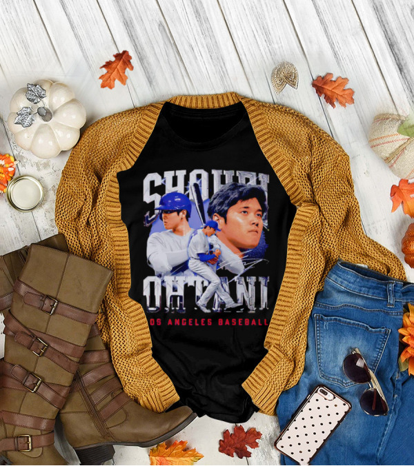 Shohei Ohtani Los Angeles Baseball Player Portrait And Action Scene T-Shirt