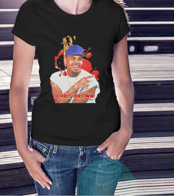 CHRIS BROWN Essential Red Splash Art Happy Pose T-Shirt