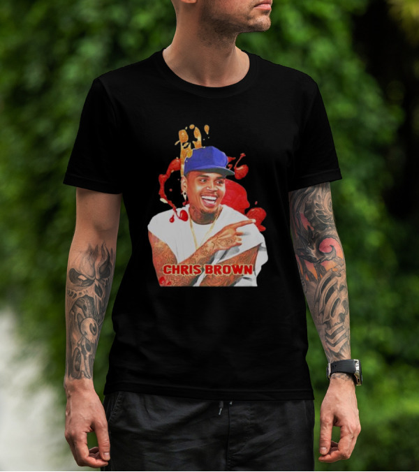 CHRIS BROWN Essential Red Splash Art Happy Pose T-Shirt